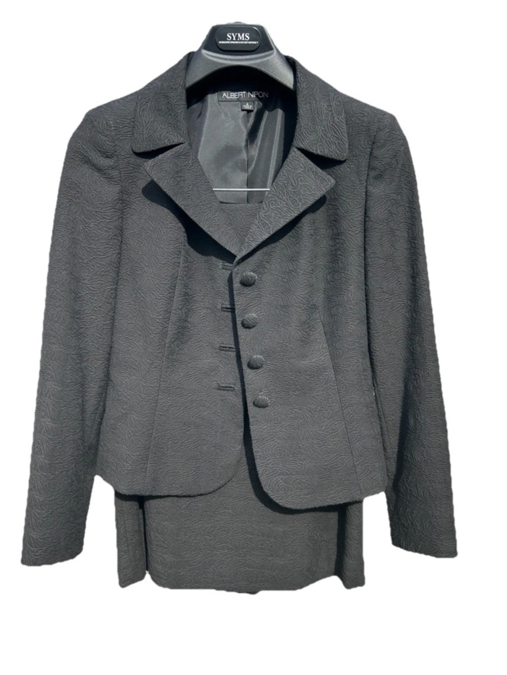 Albert Nipon Black Jacquard Skirt Suit Set Blazer & Pencil Skirt Size 4 Textured